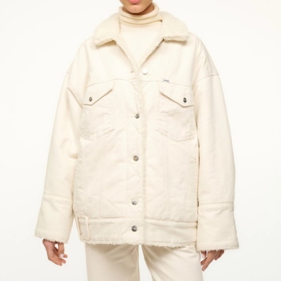 Staud x Wrangler Reversible Sherpa Oversized Denim Jacket Cream NWT L/XL